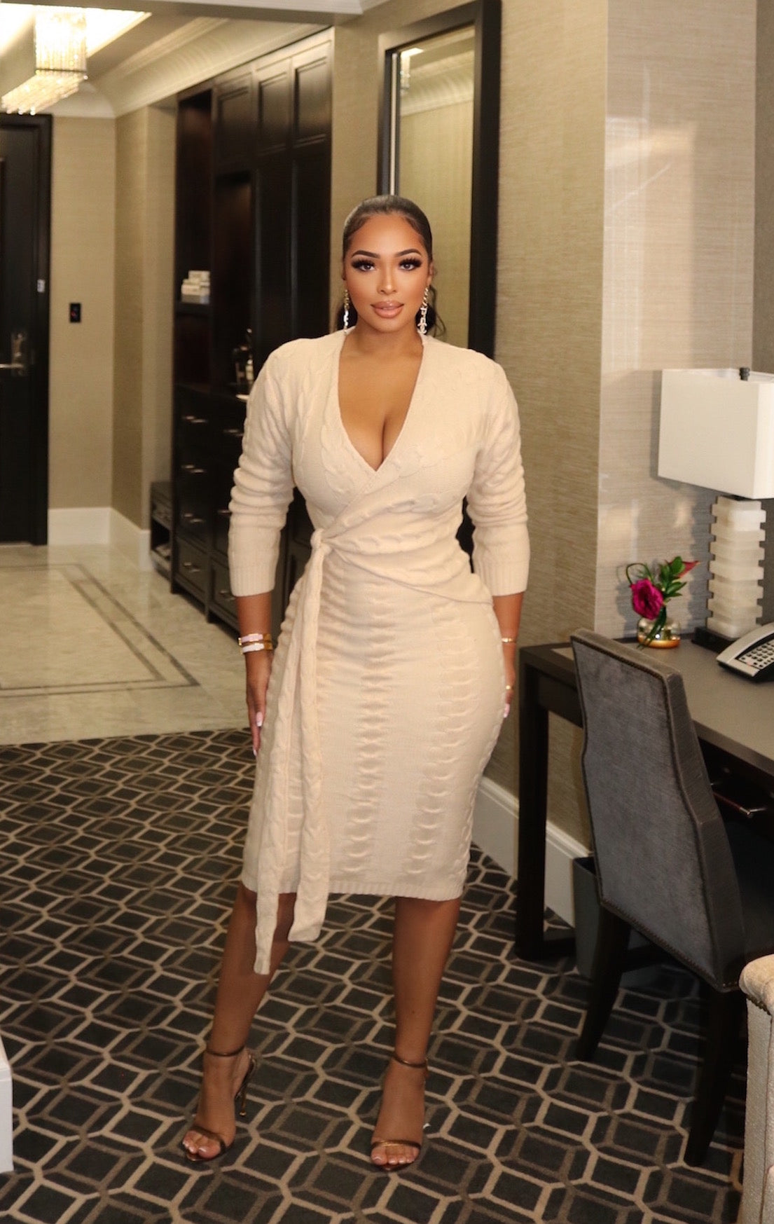 cream sweater midi dress Women's Ruffle Sweater Midi Dress