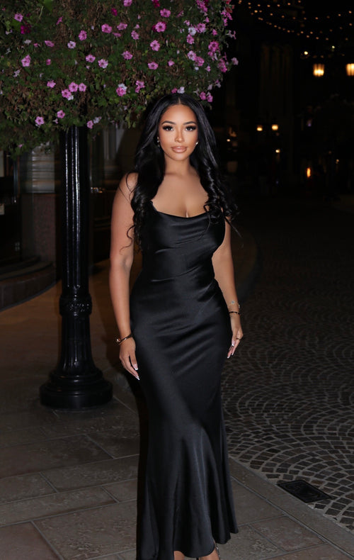 Soft Girl Satin Maxi Dress | Black