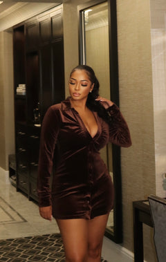 Center Stage Velvet Mini Dress | Chocolate