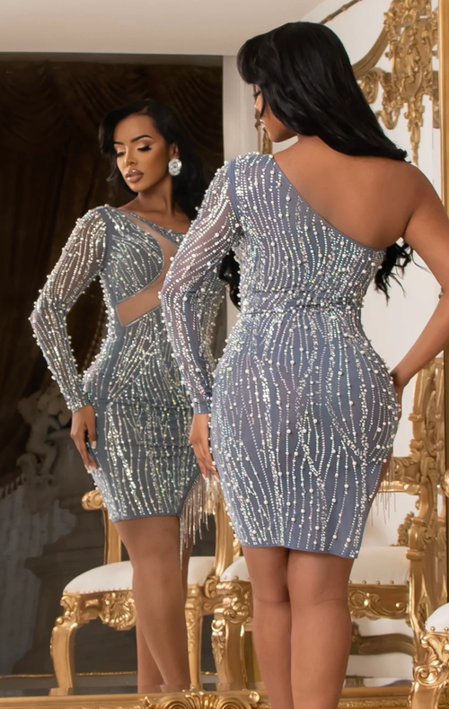 Dazzling Pearl Mini Dress | Cashmere Blue